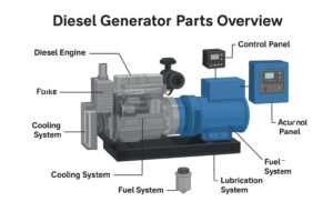 Diesel generator parts labeled diagram