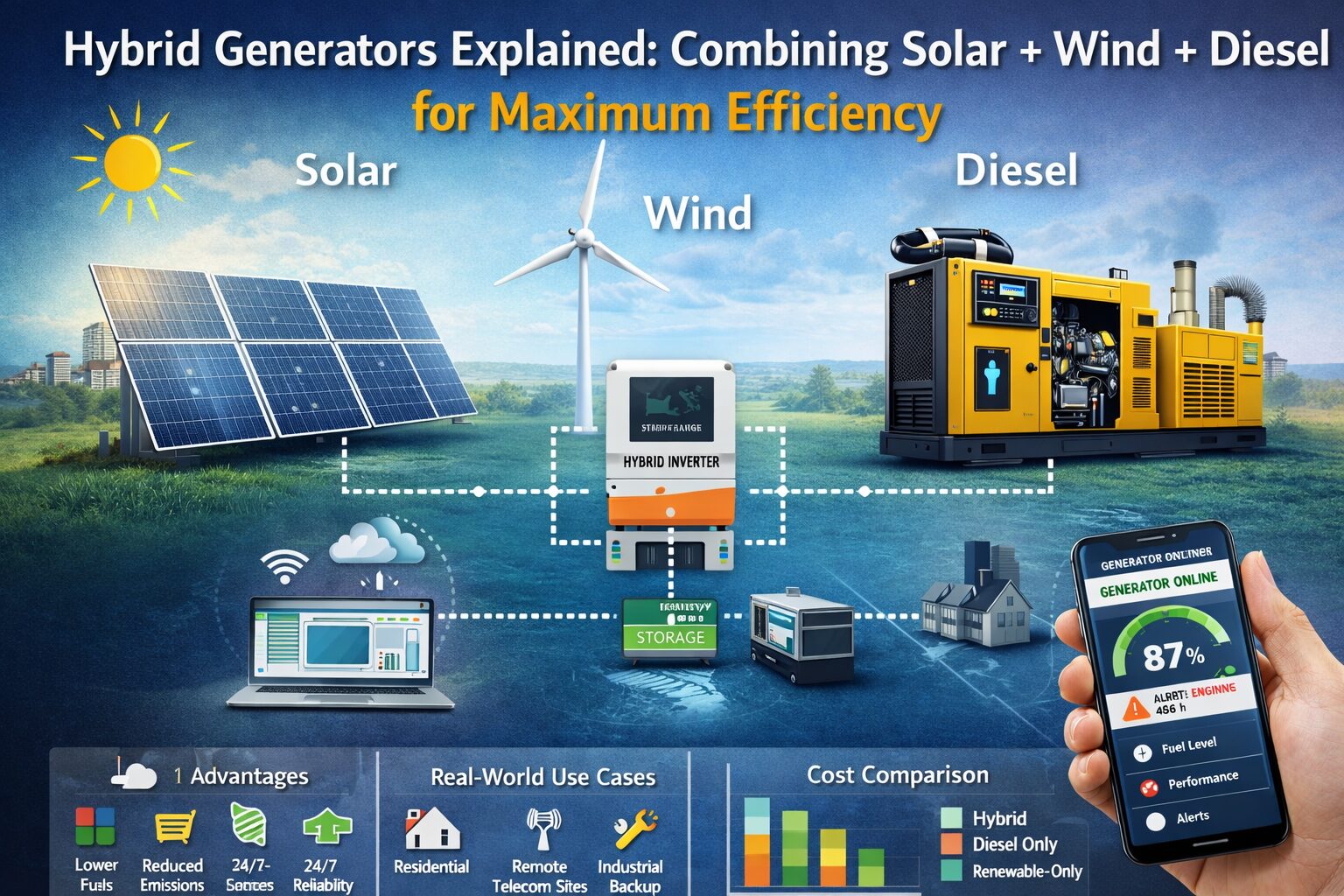 Hybrid Generators solar wind diesel system diagram