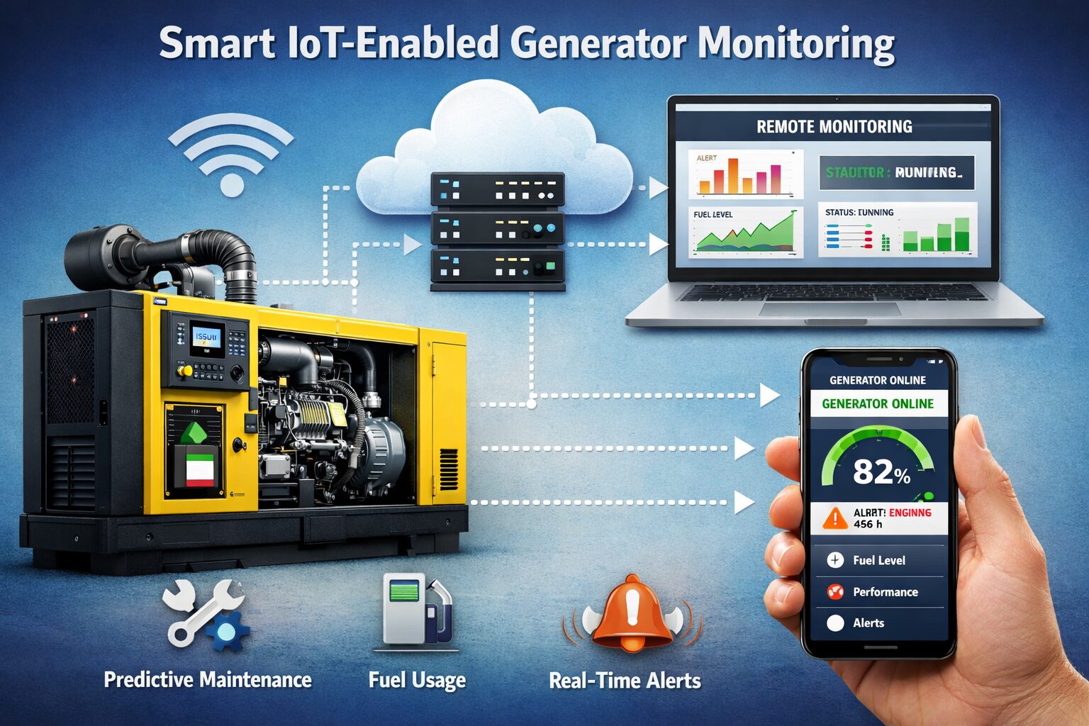 Smart IoT-Enabled Generators, Remote Generator Monitoring, IoT Diesel Generators, Generator Predictive Maintenance, Smart Power Backup Systems